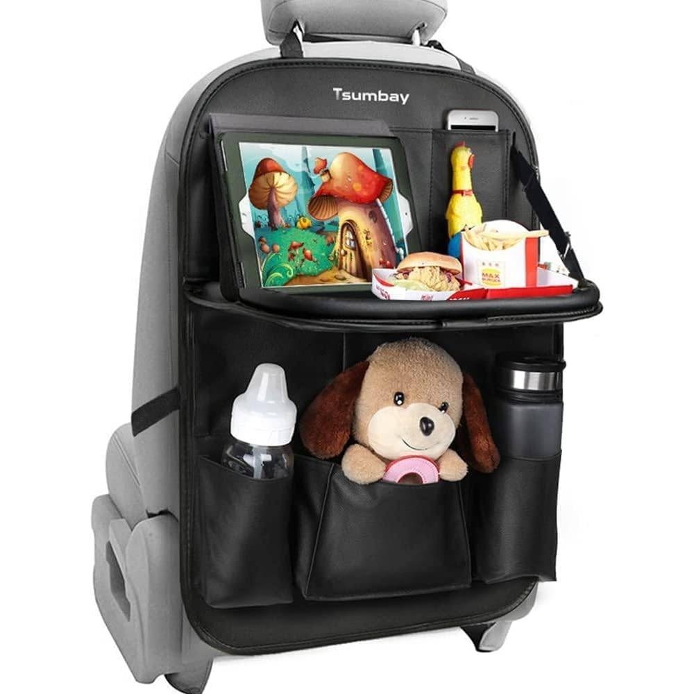 Tsumbay Car Backseat Organizer with Foldable Tray PU Leather Black 9 Pockets NEW